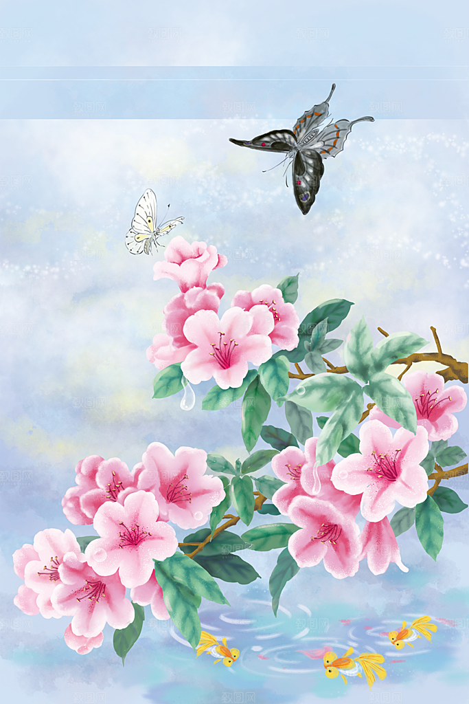 唯美花鸟手绘中国风意境海报