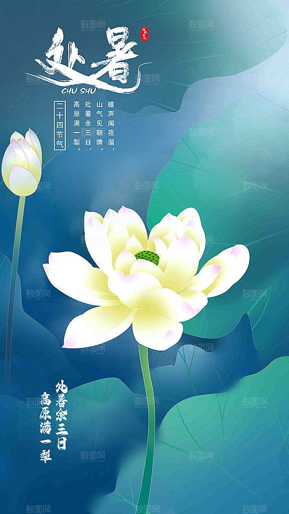 处暑节气简约大气插画海报