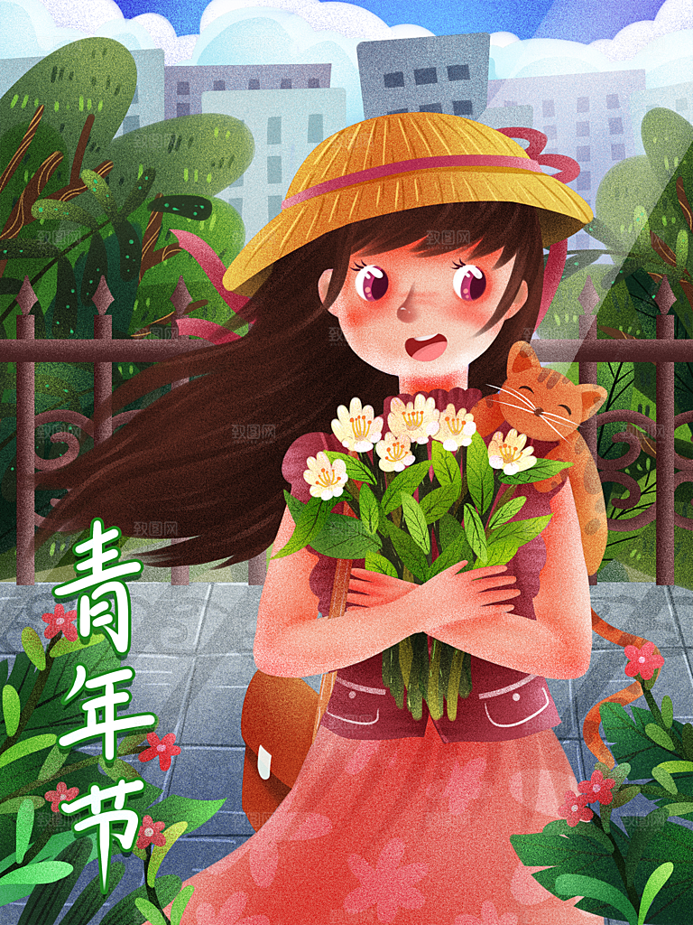 五四青年节节日插画海报