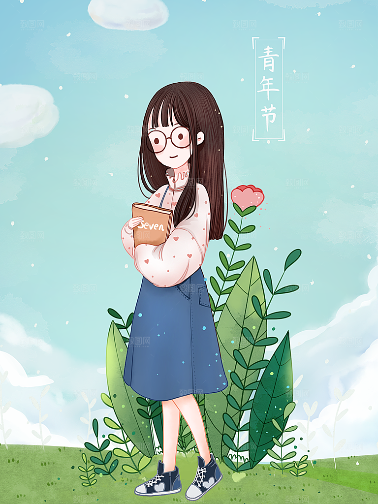 五四青年节节日插画海报