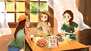 五四青年节节日插画海报