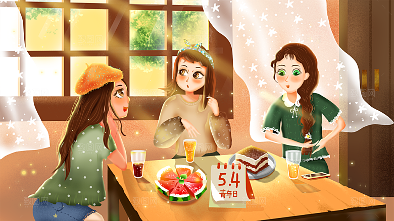 五四青年节节日插画海报