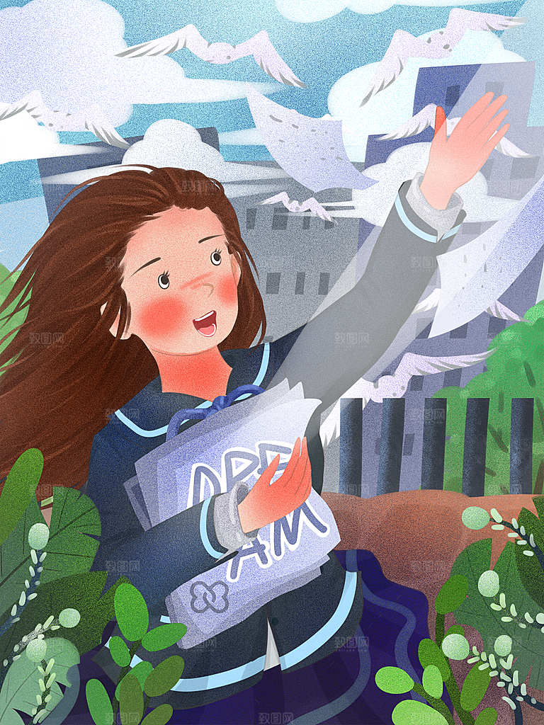 唯美学校校园开学高考加油插画海报