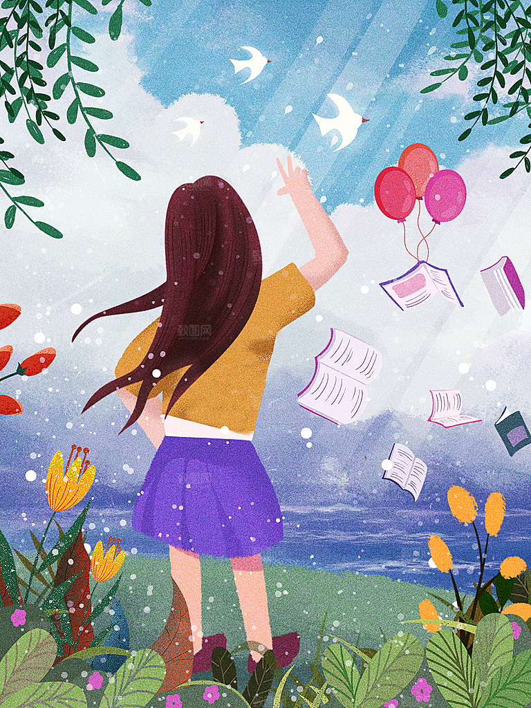 唯美学校校园开学高考加油插画海报