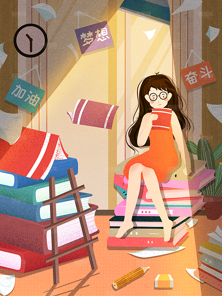 唯美学校校园开学高考加油插画海报