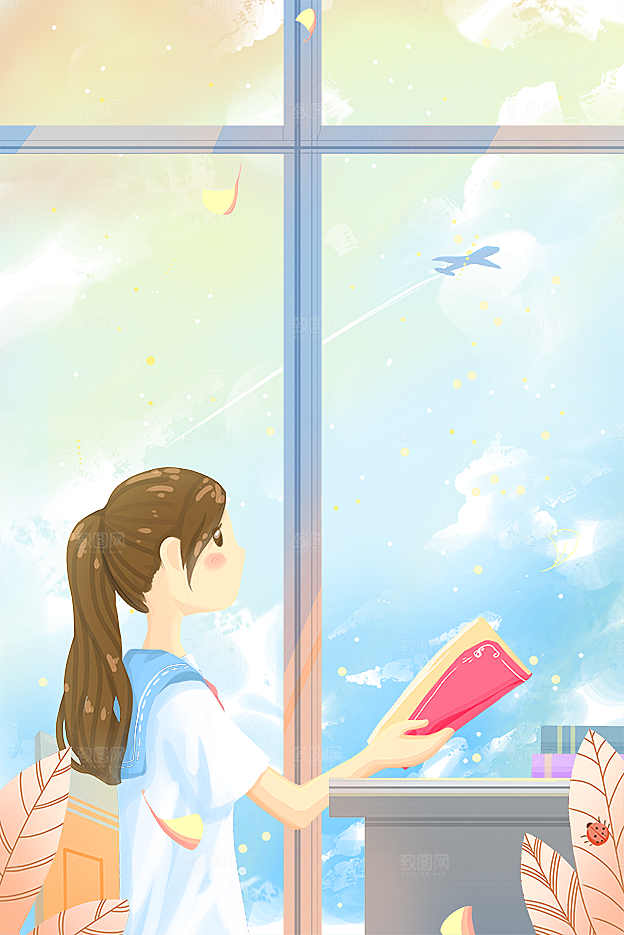 唯美学校校园开学高考加油插画海报
