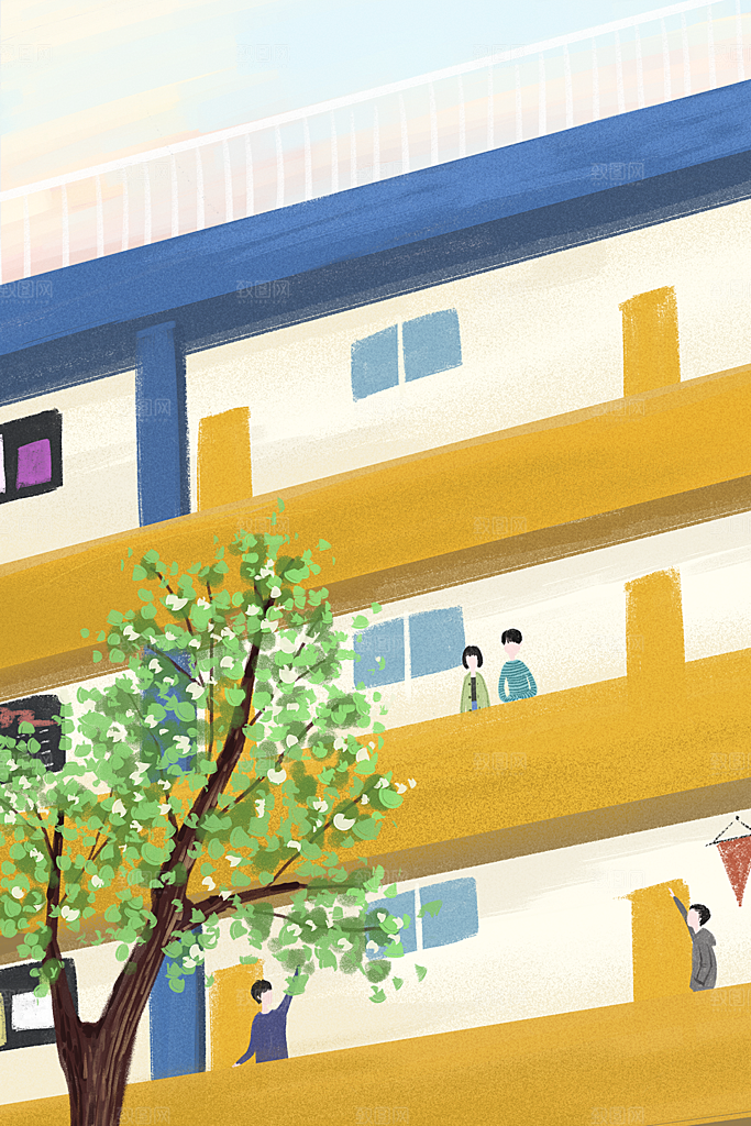 唯美学校校园开学高考加油插画海报