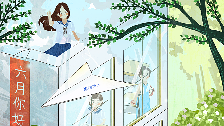 唯美学校校园开学高考加油插画海报