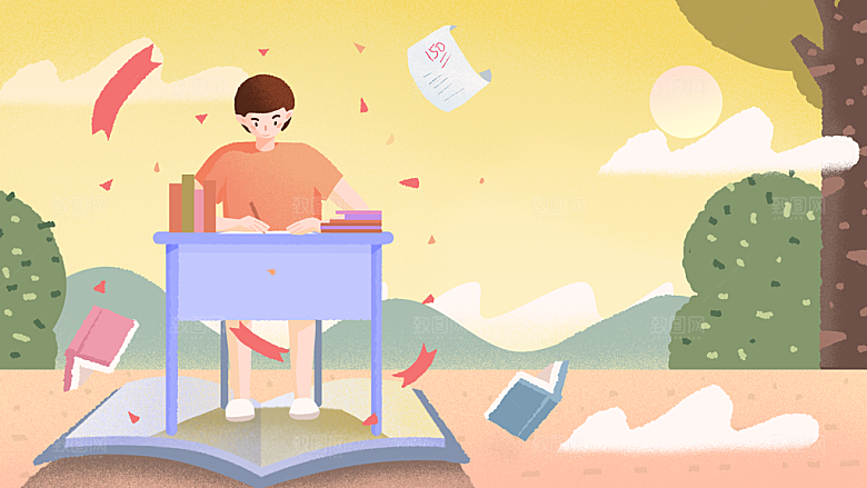 唯美学校校园开学高考加油插画海报
