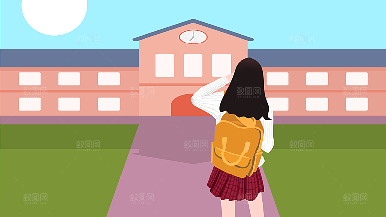 唯美学校校园开学高考加油插画海报