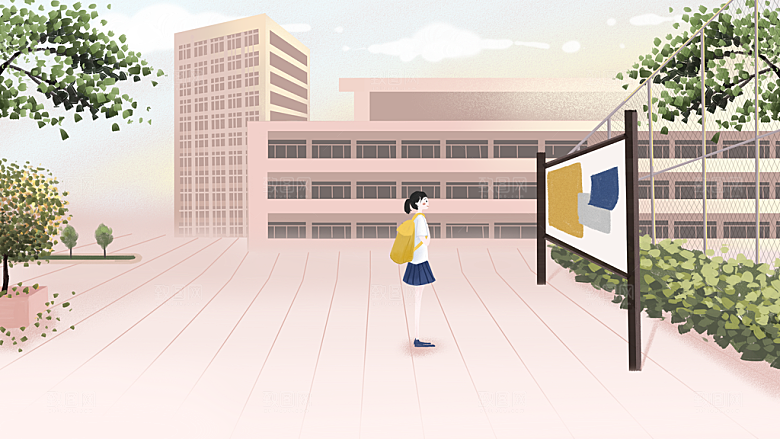 唯美学校校园开学高考加油插画海报