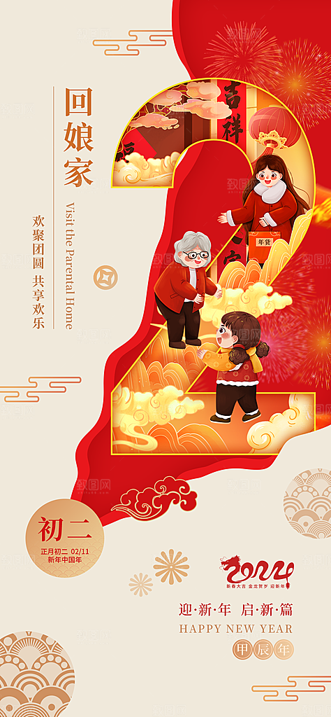 地产初一至初八春节新年系列海报