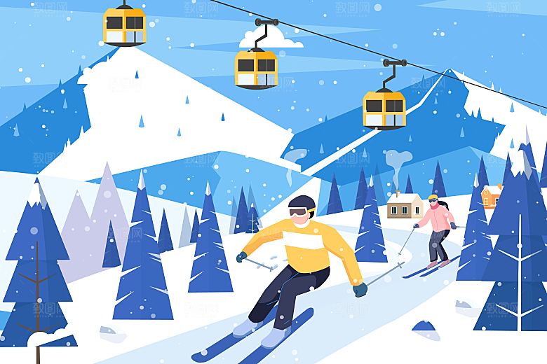 冬季情侣滑雪场滑雪