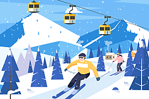冬季情侣滑雪场滑雪