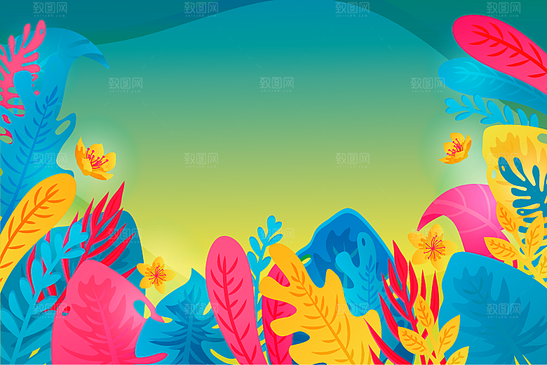 手绘人物夏季沙滩旅游风景插画海报
