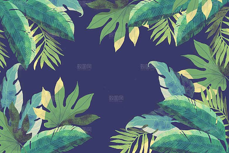 手绘人物夏季沙滩旅游风景插画海报