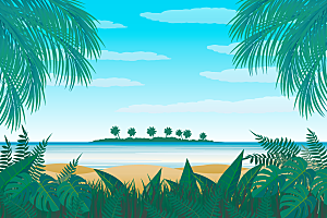 手绘人物夏季沙滩旅游风景插画海报