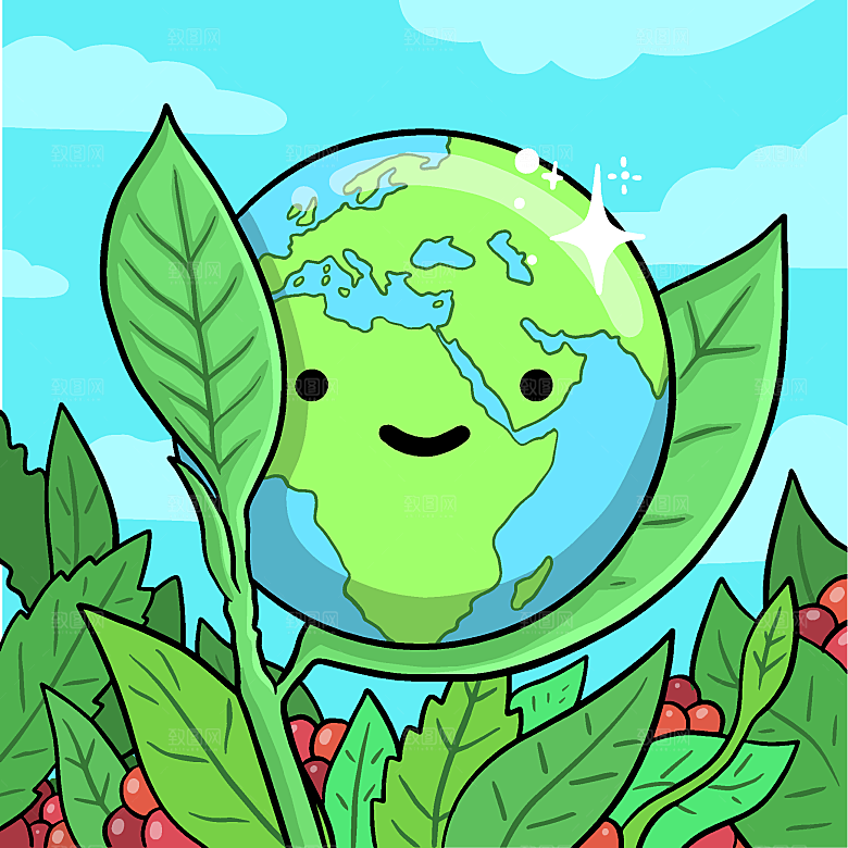 手绘保护环境绿色低碳出行文明插画