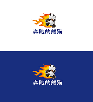 手绘卡通奔跑熊猫餐饮logo商标标志矢量