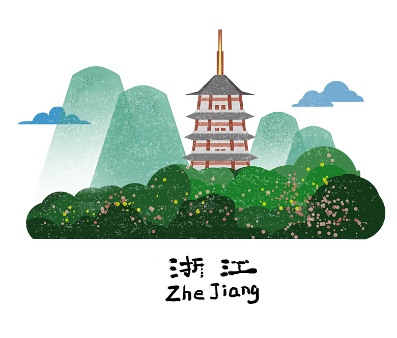 杭州建筑地标插画图