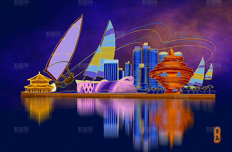 全国各地建筑地标插画图
