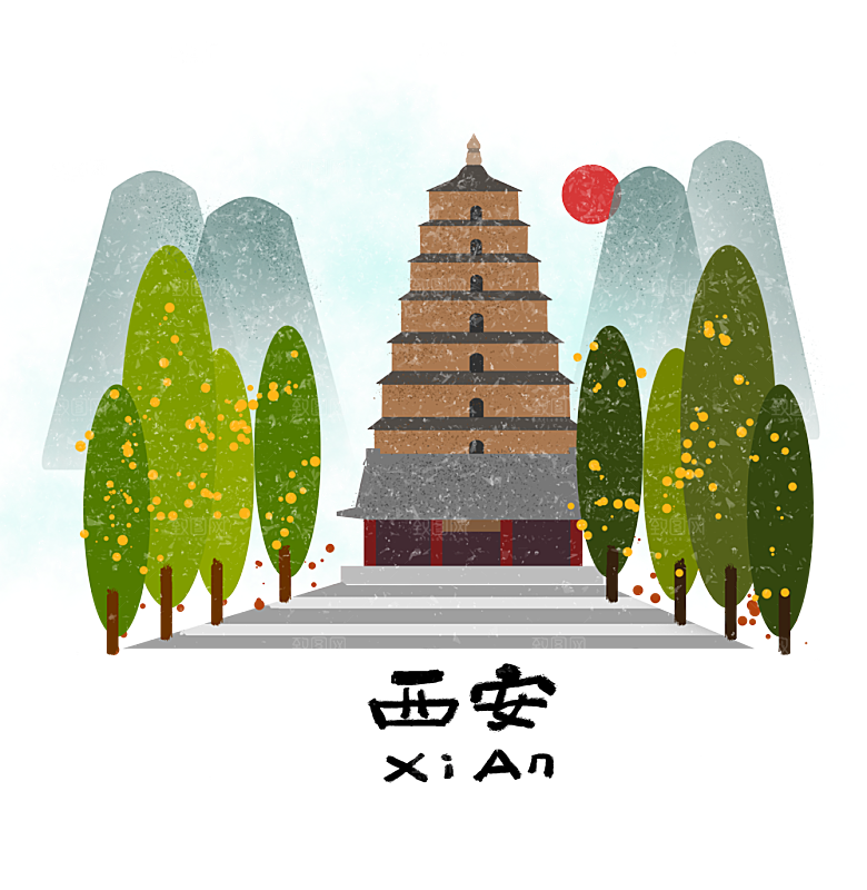 全国各地建筑地标插画图