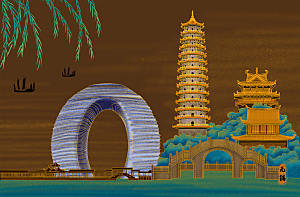全国各地建筑地标插画图