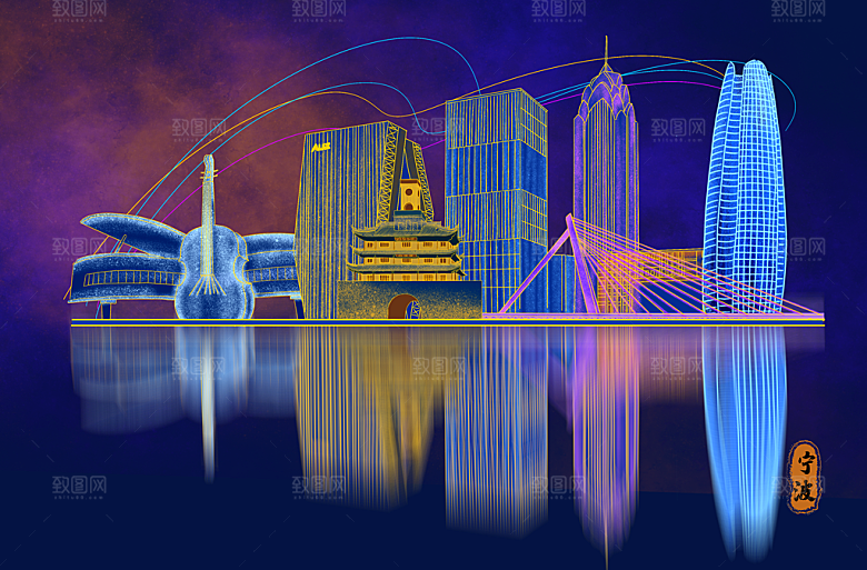 全国各地建筑地标插画图