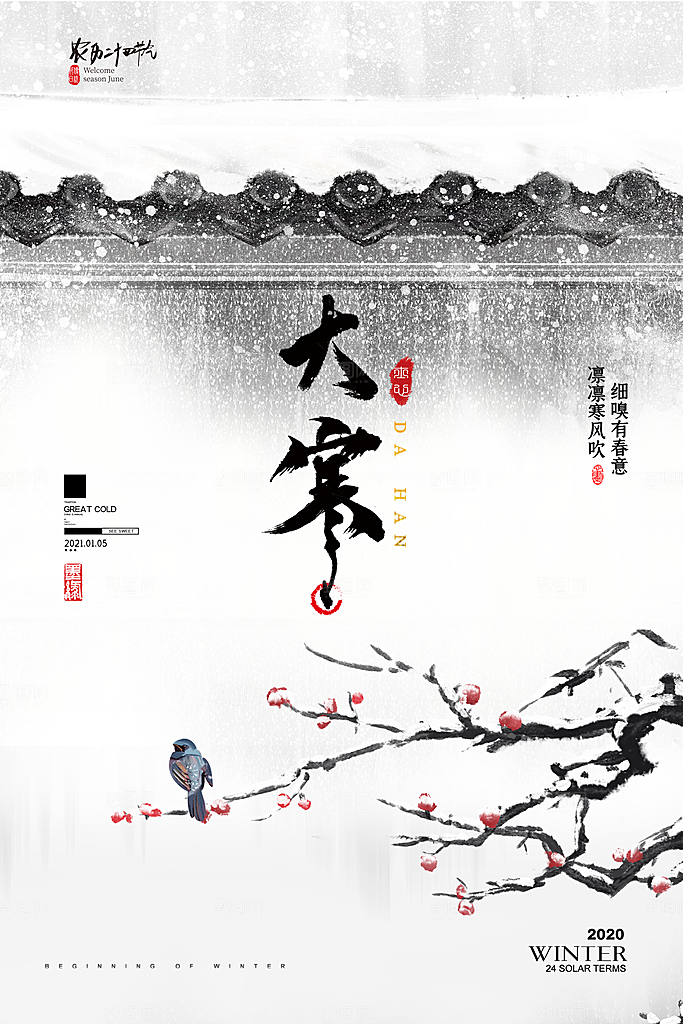 清新大寒节气宣传海报