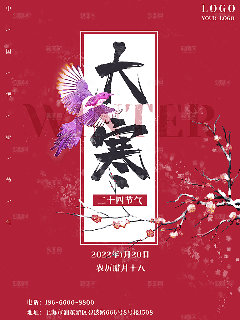 高档大寒节气宣传海报