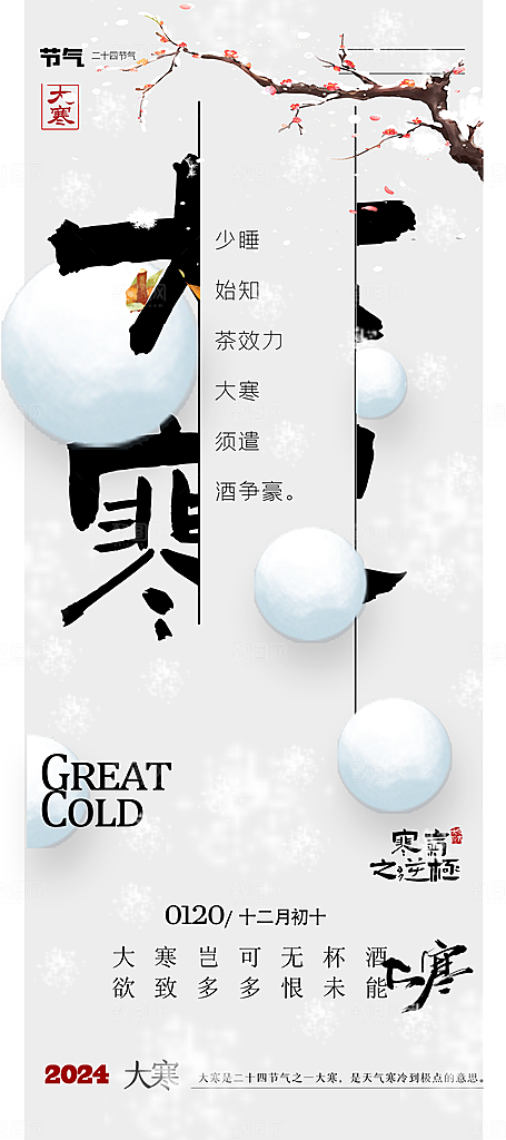 清新大寒节气宣传海报