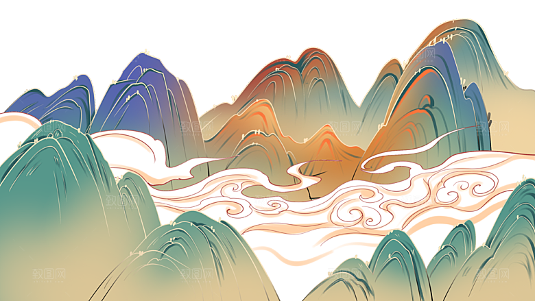 国风传统古典中式山水插画
