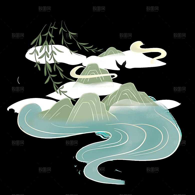 国风传统古典中式山水插画