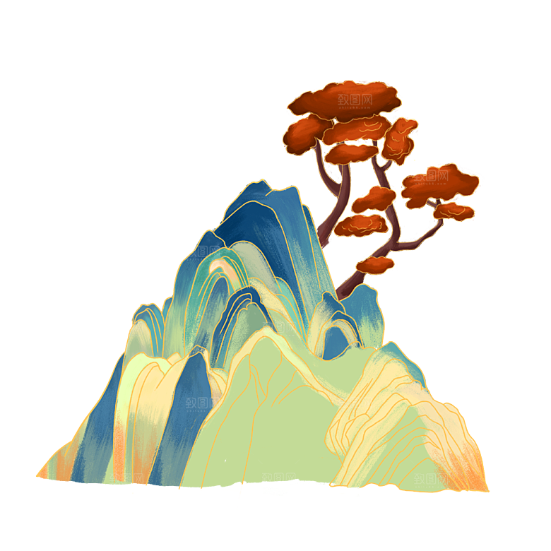 国风传统古典中式山水插画