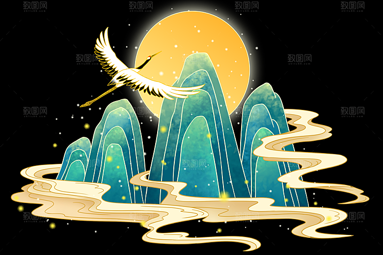国风传统古典中式山水插画