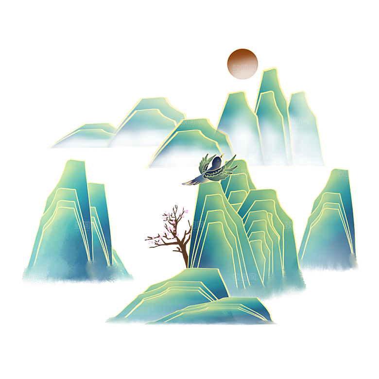 国风传统古典中式山水插画