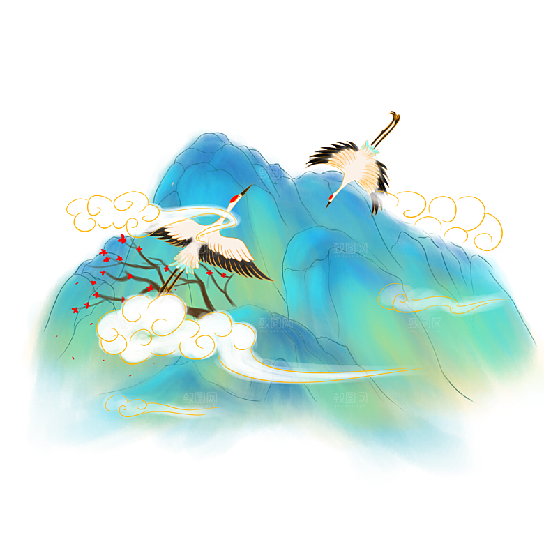 国风传统古典中式山水插画