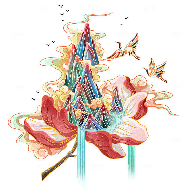 国风传统古典中式山水插画
