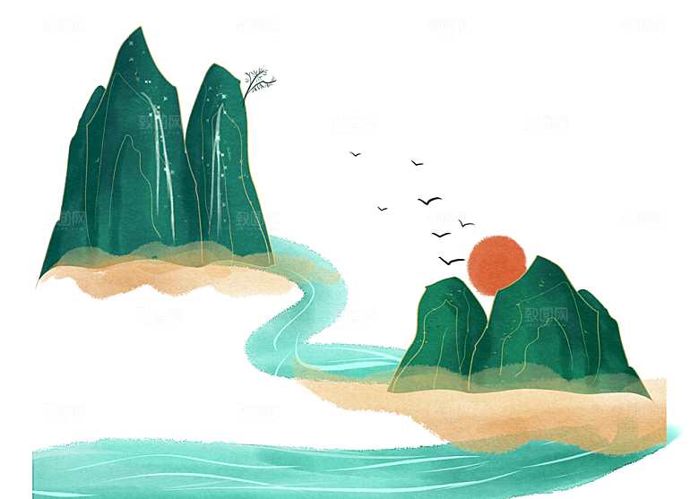 国风传统古典中式山水插画
