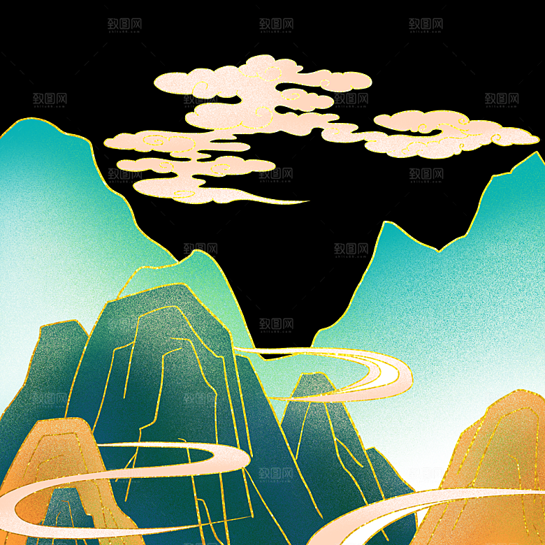 国风传统古典中式山水插画