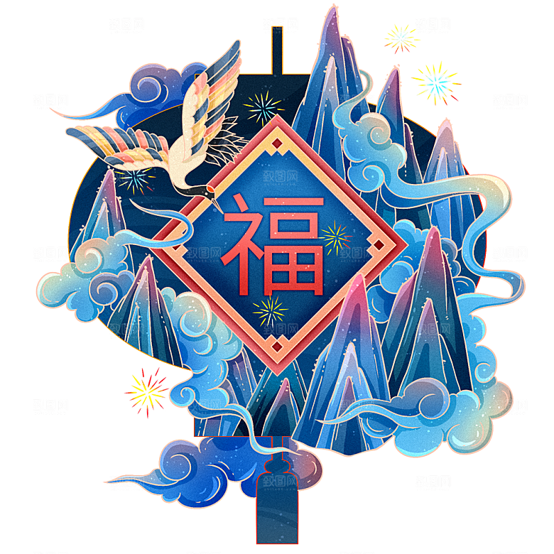 国风传统古典中式山水插画