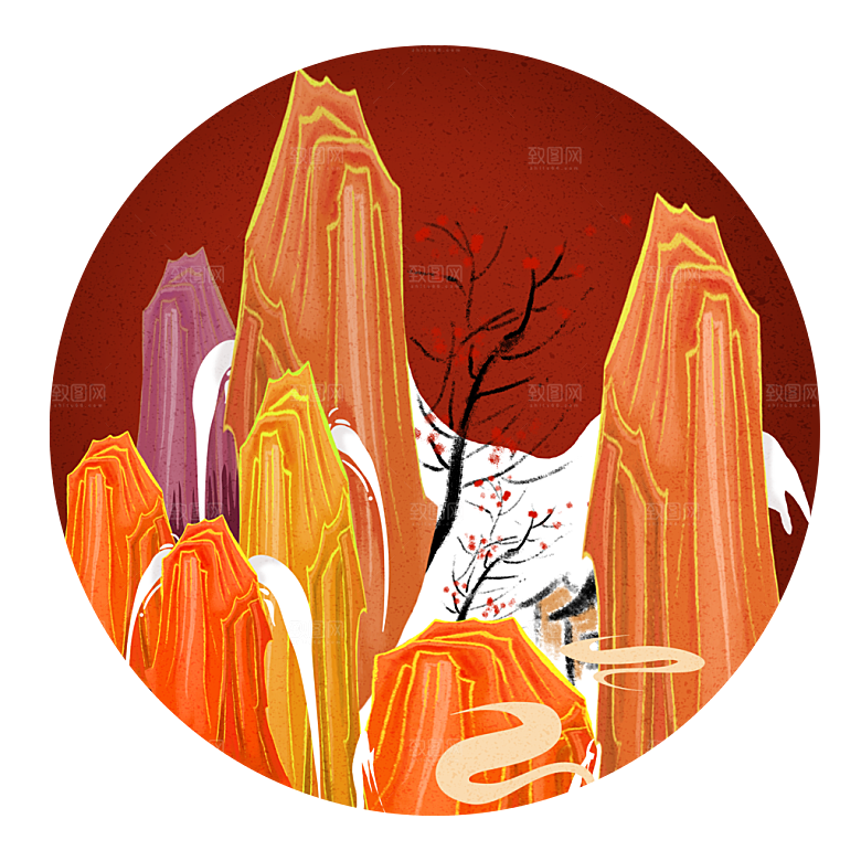 国风传统古典中式山水插画