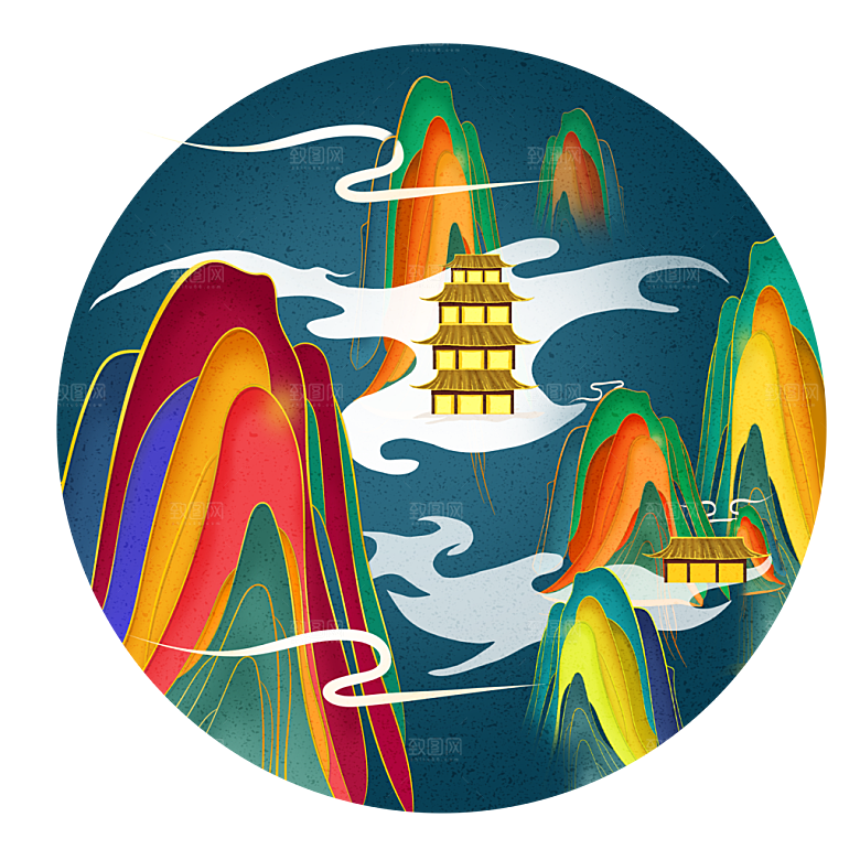 国风传统古典中式山水插画
