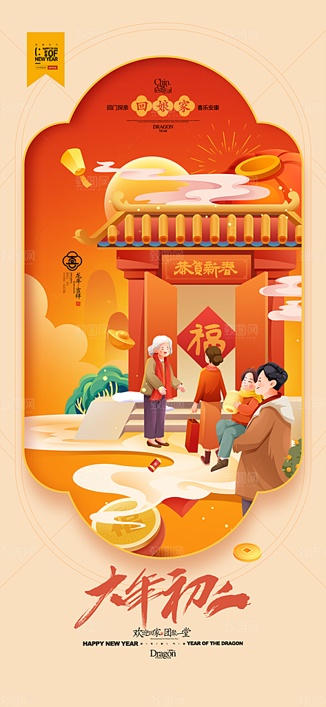 地产春节初一初八系列海报