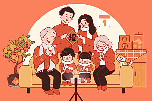 新年春节开门红祝福红色卡通广告宣传手机海
