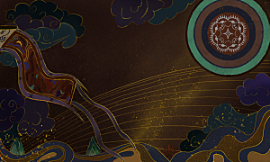 国潮敦煌壁画风日月星河鎏金背景插画