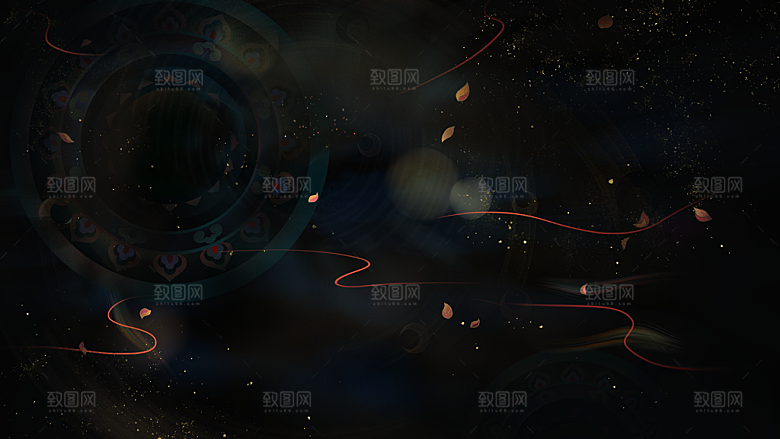 国潮敦煌壁画风日月星河鎏金背景插画