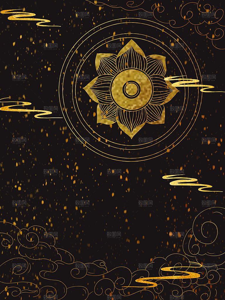国潮敦煌壁画风日月星河鎏金背景插画