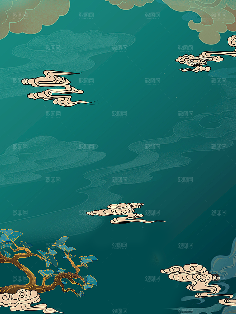 国潮敦煌壁画风日月星河鎏金背景插画