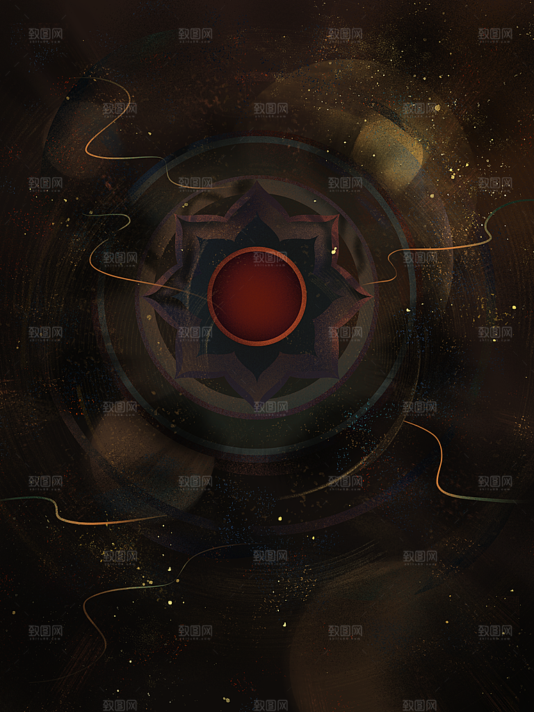 国潮敦煌壁画风日月星河鎏金背景插画